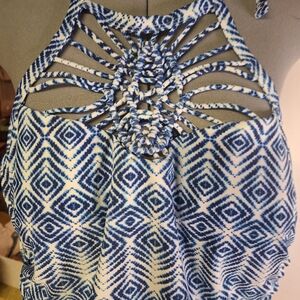 Island Escape Blue and White One Piece Swimsuit Unique Front Size 14